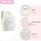 PRLINJSK Girls Backpack for College High Middle School Student, Cute Aesthetic Bookbag for Teens Women with Accessories, Beige Bow