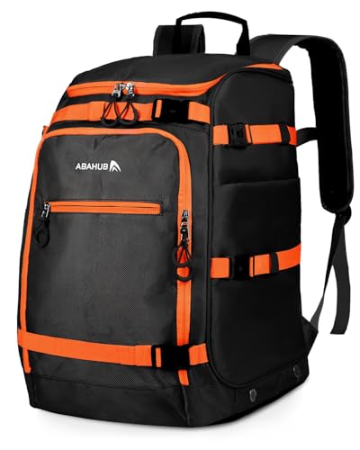 Abahub Ski Boot Bag, 50L 1680D Nylon Water-resistant Padded Ski Boot Backpack for Skis, Snowboard, Ski Helmet & Accessories, Black