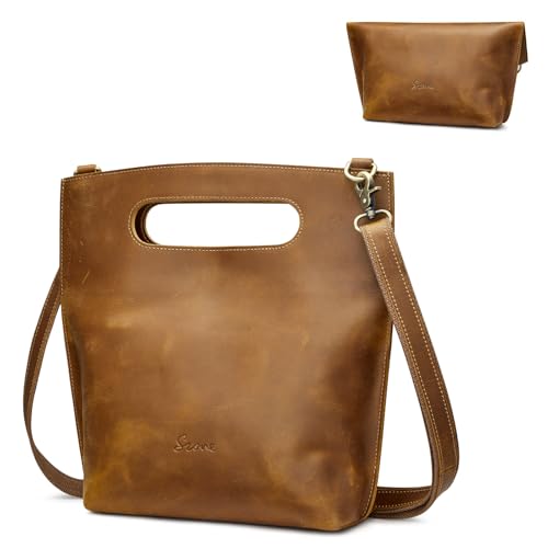 S-ZONE Women Vintage Genuine Leather Crossbody Bag Distressed Foldable Clutch Top Handle Handbag Purse