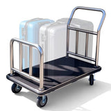 Hotel Luggage Cart - Heavy Duty Bellman Trolley with Bumper Guard, Stainless Steel Hotel Trolley with Black Carpet & 6