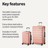 Amazon Basics 2-Piece Hardshell Suitcases Set (21", 30"), Expandable Travel Luggage with Scratch-Resistant Surface, Four Multi-directional Wheels, Telescopic Handle, Rose Gold