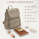 VASCHY Backpack Purse for Women, Chevron Quilted Vegen Leather Flap Backpack Convertible Handbag for Ladies with Guitar Strap Khaki