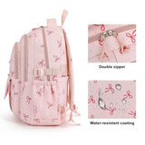 RTGNEI Kids High Middle School Backpack for Girls Travel Kawaii Laptop Coquette Bow Bookbag,Pink Bow