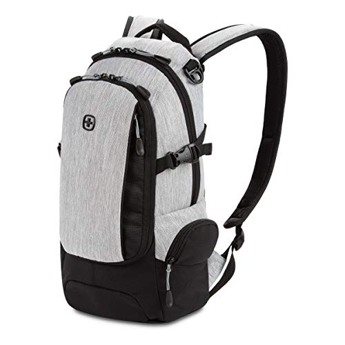 SwissGear 3598 Backpack, Narrow Daypack, Ideal for Commuting and School, Light Grey/Heather