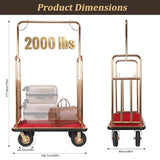 2000 LBS Heavy Duty Hotel Luggage Cart, Gold Bellman Cart with Carpeted Platform, 8" Pneumatic Wheels & Bumper Rails, Rolling Bellhop Luggage Trolley for Hotel, Resort & Condo, 42" x 26" x 70"