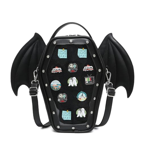 CHERRY SAUCE Bolso de moda con forma de ataúd gótico Ita Bag Mochila Bolso de hombro de Halloween, Carteras con alas desmontables Bolsos de mano
