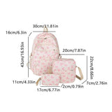 Pink School Backpacks,Back To School Backpack,Bow Backpack For Girls, Coquette Aesthetic Nylon Rucksack Cute Kawaii Back Pack 3Pcs Set With Bow Pattern