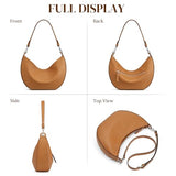 S-ZONE Leather Shoulder Bags for Women Soft Crossbody Bags Classic Crescent Purse Handbags with 2 Shoulder Straps