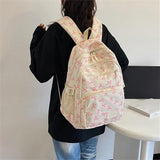 Pink School Backpacks,Back To School Backpack,Bow Backpack For Girls, Coquette Aesthetic Nylon Rucksack Cute Kawaii Back Pack 3Pcs Set With Bow Pattern