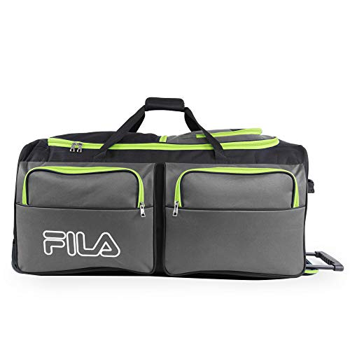 Fila 7-Pocket Large Rolling Duffel Bag, Grey/Lime, One Size