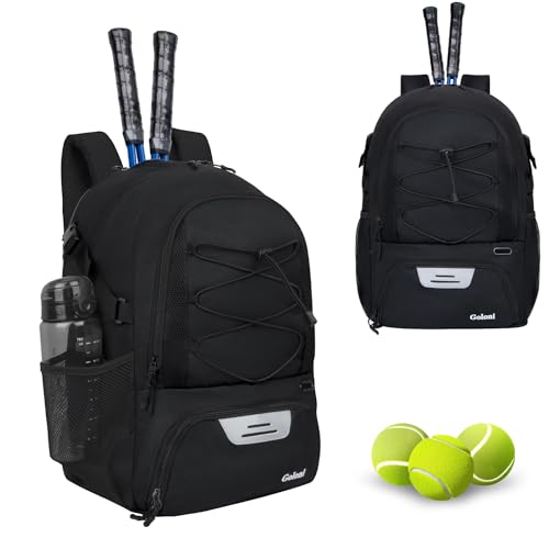 Goloni Tennis Backpack, Tennis Bag with Fence Hook & Ventilated Shoe Compartment, Holds 2 Tennis Rackets, Waterproof Sports Backpack for Men Women, Ideal for Tennis, Pickleball, Badminton