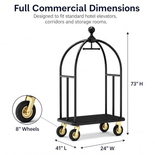 Hotel Luggage Cart, Heavy Duty Bellman Cart with 1600 lbs Capacity