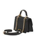 Betsey Johnson Crossbody Bag with Attached Charm, Black with Red Cherry Studs, Dual Compartment, Adjustable Strap, 8x6 Inch