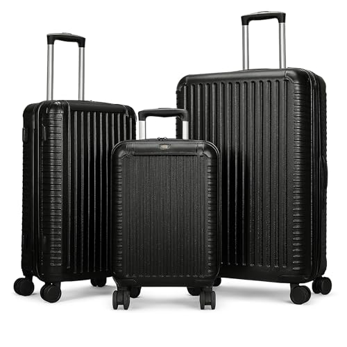 World Traveler Dejuno Abrams 3-Piece Lightweight Hardside Spinner Luggage Set - Black