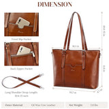 S-ZONE Women Cow Split Leather Laptop Tote Bag Shoulder Handbags 15.6 Inch Purse, Dark Brown, L
