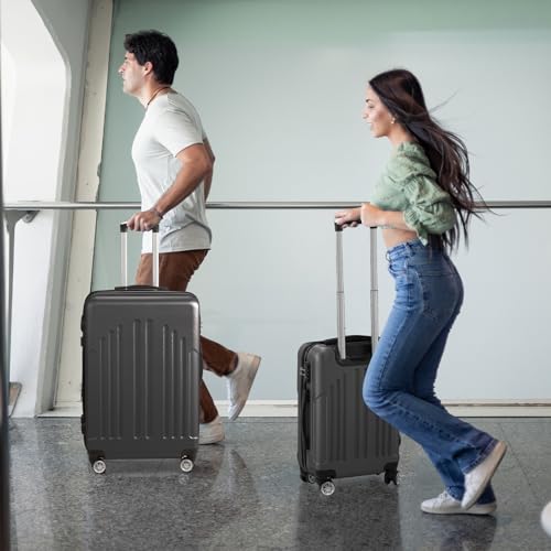 Karl home Luggage Sets 3 Piece, ABS Hardside Suitcase Set with Double Spinner Wheels & TSA Lock for Travel Business, 3-Piece Set (20/24/28), Dark Gray