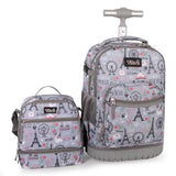 Tilami Rolling Backpack for Kids 19 inch with Lunch Bag Wheeled Laptop Backpack,Grey