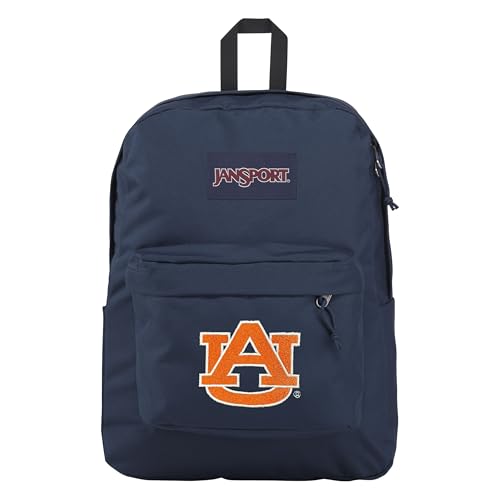 JanSport NCAA Officially Licensed Backpack, Auburn Tigers, Superbreak Plus with Padded 15'' Laptop Sleeve, Spacious Computer Bag for Men & Women, Durable Daypack with Bottle Pocket, Navy