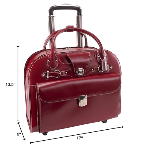 McKlein EDGEBROOK, Top Grain Cowhide Leather, 15" Leather Vertical Wheeled Ladies' Laptop/ Computer & Tablet Business Briefcase Bag/ Women's Rolling Overnight Travel Bag, Removable trolley case