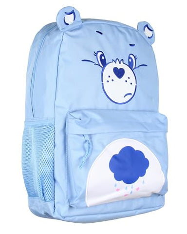 Mad Engine Care Bears Backpack Grumpy Bear Embroidered Face with Rain Cloud Belly Badge and 3D Ears Laptop School Travel Backpack