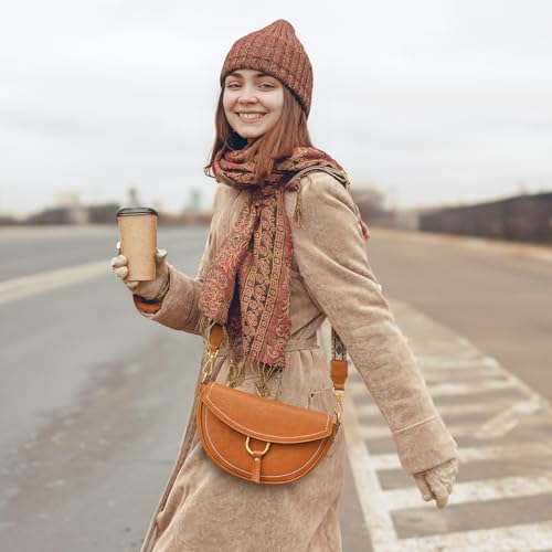 S-ZONE Crossbody Bags for Women Top Grain Leather Shoulder Bag Small Cross Body Purse with Adjustable Wide Strap Cognac