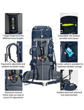 Ubon 60L Lightweight Camping Backpack Internal Frame Backpacks Blue