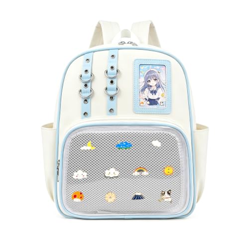 Lifelix Y2K Ita Bag Backpack for Girls with Pin Display Insert - Kawaii Anime Cosplay Backpack for School, College, Travel (White Blue)