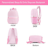 MT WORLD Personalized Toddler Backpack for Girls 5-9 Seersucker Daycare Backpack with Name Preppy Packpacks Kids Bookbags for Daily School Birthday Gifts (Pink)