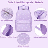 Kimwadalh Bow Backpack for Girls, 3 in 1 Purple Girl Backpack with Lunch Bag Pencil Case for School, Large Capacity Schoolbag for Preschool Middle Teen Girls