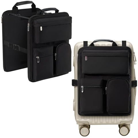 MIAOJIE Over Luggage Organizer Bag for Suitcase with Multi Pockets, 16” Laptop Bag with Handle, Portable Travel Organizer Bags for Luggage with Adjustable Straps, Tote Carry Bag for Men Women(Black)