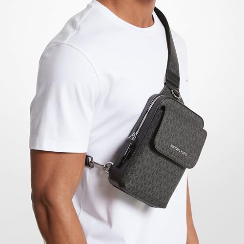 Michael Kors Men's Hudson Medium Flap Sling Pack/MK Signature Small, Black