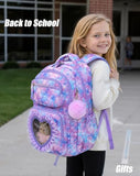 MOONBABY Kids Backpack for Girls Ages 6-12 with Sweet Heart Pocket, 17" Lightweight Elementary Middle School Bookbag, Bowknot Lace Ballet Style