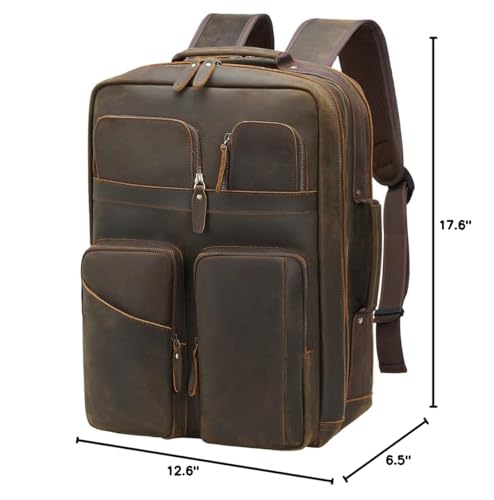 TIDING 17.3" Full Grain Leather Laptop Backpack for Men Multi Pockets Casual Daypack Business Travel Rucksack