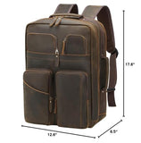 TIDING 17.3" Full Grain Leather Laptop Backpack for Men Multi Pockets Casual Daypack Business Travel Rucksack