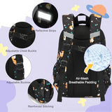 Kouxunt Fox School Backpack for Teens Girls, 3PCS Refrigerator Door Backpacks with Insulated Lunch Box Pencil Bag for Kids Women Students (Black)