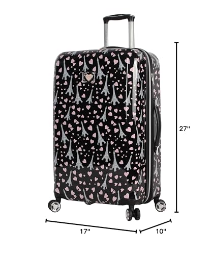 Betsey Johnson 26 Inch Checked Luggage Collection - Expandable Scratch Resistant (ABS + PC) Hardside Suitcase - Designer Lightweight Bag with 8-Rolling Spinner Wheels (Paris Love)