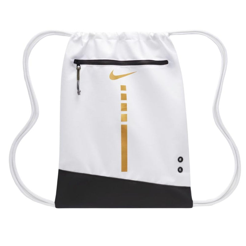 NIKE Hoops Elite Drawstring Bag (17L) DX9790-100 (WHITE/BLACK/METALLIC GOLD), Size ONE