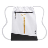 NIKE Hoops Elite Drawstring Bag (17L) DX9790-100 (WHITE/BLACK/METALLIC GOLD), Size ONE