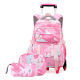 EKUIZAI Girls Trolley Backpack Set Cute Colorful Girls Rolling Backpack Middle School Trolley Schoolbag with Wheels
