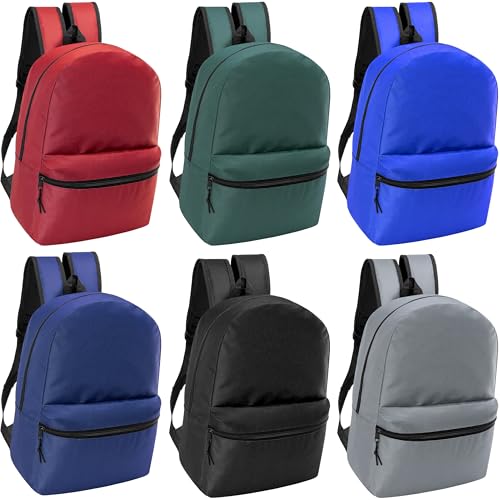 24-Pack 19" Classic Backpacks for Kids - Bookbags in Bulk for Elementary, Middle, and High School Students, 6 Assorted Colors | Backpacks4Less