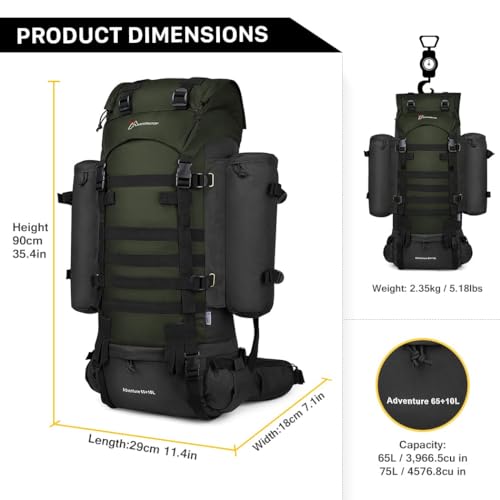 Mardingtop 65L+10L Internal Frame Backpack for Hiking,Camping,Hunting,Backpacking Backpack with Rain Cover