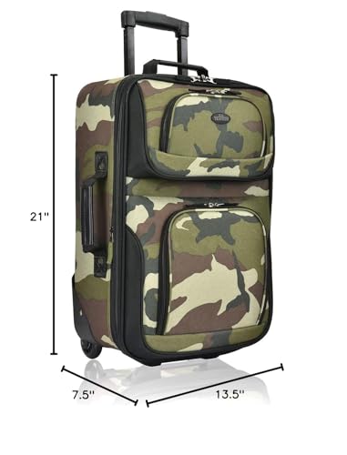 U.S. Traveler Rio Lightweight Softside Rolling Carry-on Suitcase, 2-Wheel Single, Camouflauge
