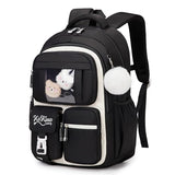 PIG PIG GIRL Kids Backpack for Girls - School Bags for Middle School Students - Book Bag for Elementary Primary - Kawaii Ita Backpack - Black and Beige