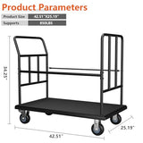 YOHKOH Luggage Cart with Wheels, Hotel Luggage Trolley with Side Elastic Rope & Protective Rails, 5” Quiet Wheels with Brakes, Heavy-Duty Bellman Cart 42.51" W x 25.19" D x 34.25" H Holds 850 lbs