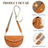 S-ZONE Crossbody Bags for Women Top Grain Leather Shoulder Bag Small Cross Body Purse with Adjustable Wide Strap Cognac