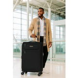 World Traveler Dejuno Cirrus Lightweight Expandable Spinner Luggage, Black, Large Checked