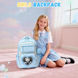 MOONBABY Girls Backpack for School, Kids Bookbag for Ages 6-12, Bowknot Cute Kawaii Ita Backpack With Sweet Heart Pocket, 17 Inches