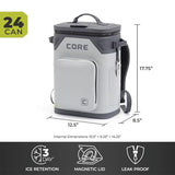 CORE Magnetic Leak Proof 24 Can Soft Cooler with Waterproof Zipper | Insulated Bag Portable Ice Chest Box | Best Backpack Cooler for Food & Beverages for Tailgating, Car Camping, and Family Picnics