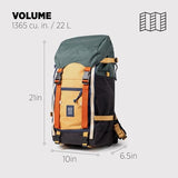 Topo Designs Rover Trail Pack 22L, Molded Back Panel, Waist Belt, Water Bottle Pockets (Forest/Goldenrod)