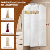 KIMBORA 65" Dress Bags for Gowns Long Garment Bags for Hanging Clothes with Clear Window, Foldable Wedding Dress Cover for Closet Storage and Travel (2 Packs, White)